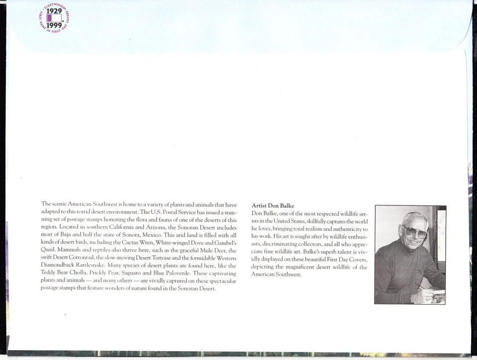 1999 Sonoran Desert 1st Nature of America 33c Sc 3293 FDC sheet 10 Fleetwood - Image 3 of 3