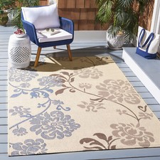 Safavieh Indoor / Outdoor Natural / Blue Floral Area Rugs- CY4027B