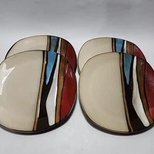 Set Of 4 - Gibson Elite Althea Stoneware Dinner Plates Teal Blue Soft Square