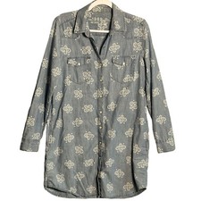 Gap Medium Paisley Western Chambray Pearl Snap Shirt Dress pockets bandana denim