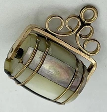 EXQUISITE WATCH FOB - GOLD FILLED - WHITE & GREY M.O.P. ROLLING BARREL (V692) 