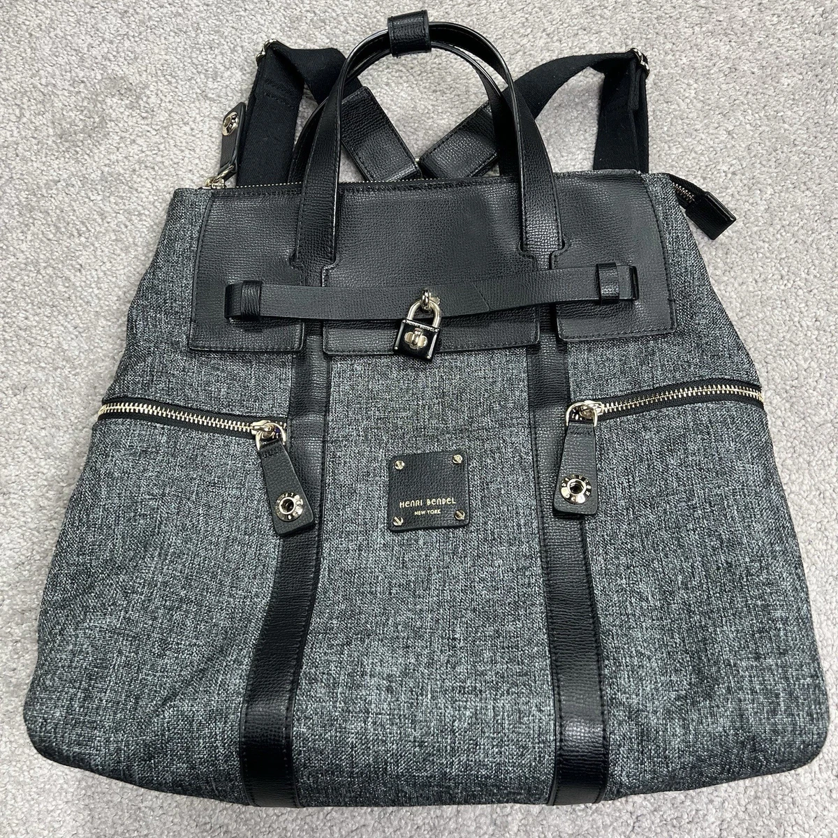 Shimmery Silver Henri Bendel Large Jettsetter Backpack Crossbody EUC HENRI BENDEL Jetsetter Black Nylon Convertible Backpack or  main image 2