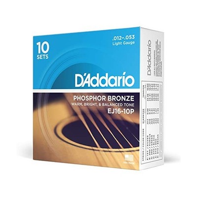 D'Addario EJ16-10P Phosphor Bronze Acoustic Guitar Strings 12-53, 10 Sets