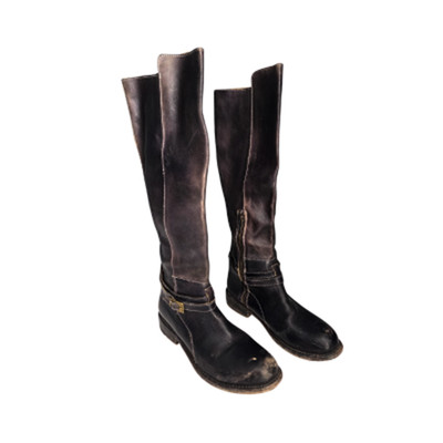 BED STU Knee High Leather Boots Black Distressed Bench Made Cobbler Series 8.5