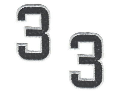 Black Number 3 Patch Set of 2 Iron On (1 7/8'') White Border Jersey DIY