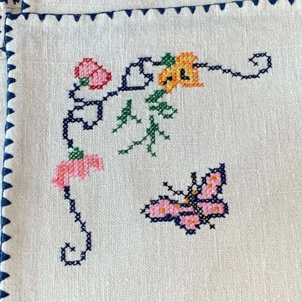 Vintage Embroidered Cross Stitch Butterfly 6 Linen Blend Napkins Granny Chic - Image 2 of 4