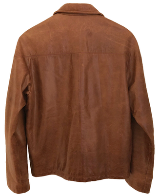 BURBERRY LONDON Men's Zip Up Brown Leather Collared Jacket Nova