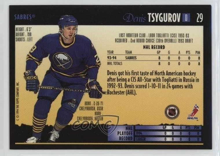 1994-95 Topps Premier Special Effects Denis Tsygurov #29 Rookie RC - Image 2 of 2