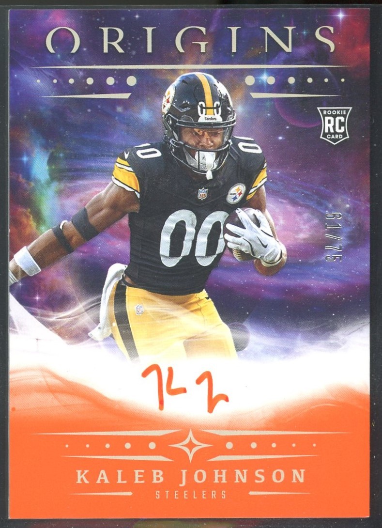 Kaleb Johnson 2025 Panini Origins #104 Rookie Autographs Orange #/75 STEELERS RC