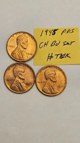 wheat penny 1945,1945-D,1945-S CH BU SET 1945D,1945S CH UNC LINCOLN CENTS LOT #3