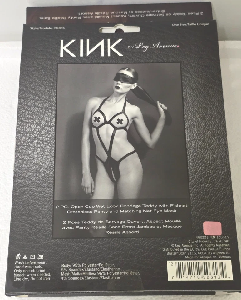 KINK Leg Avenue (2 件) OPEN WET LOOK TEDDY 带 FISHNET CROTCHLESS PANTY & EYE MASK — 第 2/2 张图片