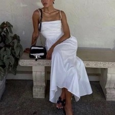 NEW Reformation Lissa Cotton Midi Dress White Ivory Removable Strap | US 4 UK 8