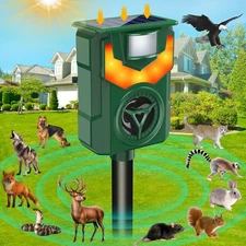 Upgraded Solar Ultrasonic Animal Repellent,Cat Repeller Outdoor with Flaming ...