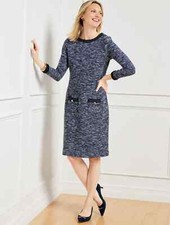[Talbots] TWEED KNIT A-LINE DRESS - Blue Multi -  Size 8 - New
