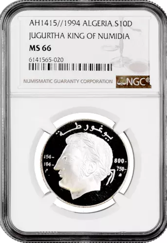 Algeria 10 dinars 1994, NGC MS66, "King of Numidia Jugurtha (154 - 104BC)"