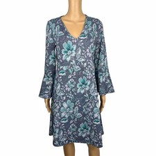 Anthropologie Maeve Rayon Stretch Polyester Dress Size M Blue Floral 3/4 Sleeves