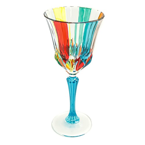 Murano Vino Vidrio Múltiple Celeste Tallo Rojo Naranja Verde Mano Pintado Venice - Imagen 4 de 5