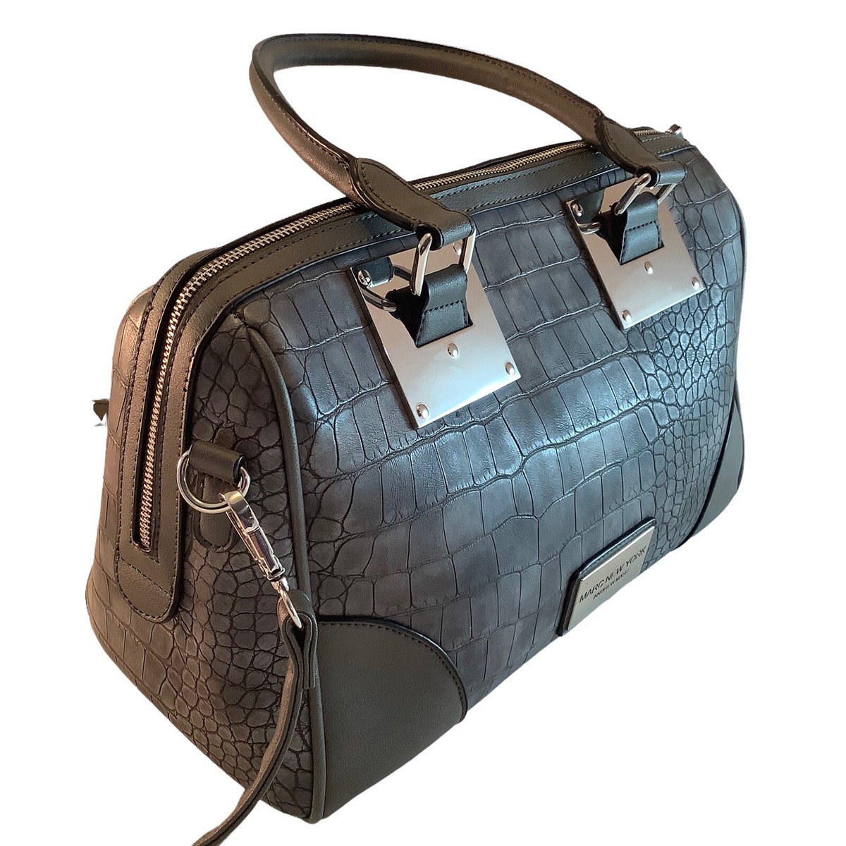 Marc New York Andrew Marc Satchel Bag Large Gray Croc Pattern