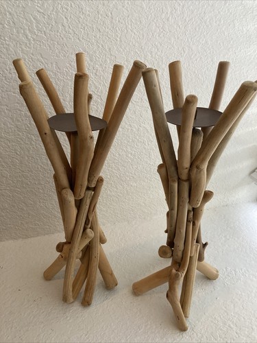 2 Driftwood Candle Holder Decor Beach House Cottage Rare Unique Lodge Wood Cabin - Picture 6 of 7