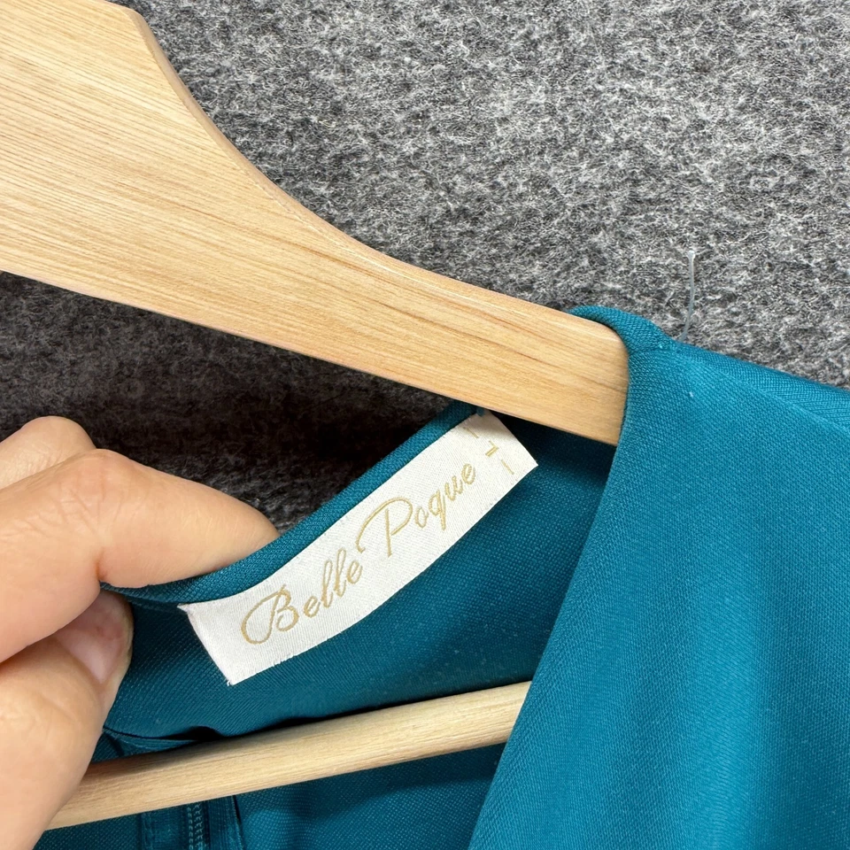 Vestido Belle Poque Mujer L Grande Azul Cambio Midi Cuello en V Cremallera Manga Larga Informal Foto 3 de 4