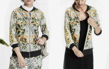 Falguni & Shane Peacock Bomber Jacket Full Zip Fruit Floral Print Size Small