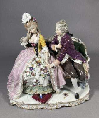 Große Ernst Bohne & Söhne Rudolstadt Figurengruppe Rokoko Galantes Paar 26,6 cm