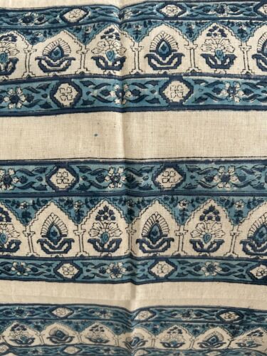 4~New~World Market~Hand Blocked Printed Napkins~Blues~Khaki~Nice! - Picture 4 of 7