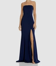 $298 Faviana Couture Women's Blue Strapless High Slit Satin Gown Dress Size 0