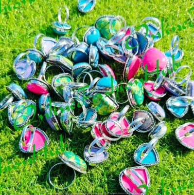 Heart Turquoise Gemstone Rings Bulk Lot 925 Sterling Silver Plated