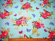Michael Miller Fabric By Yard SALE Pink Rose Purple Met Gold Bird Blue Cotton #C