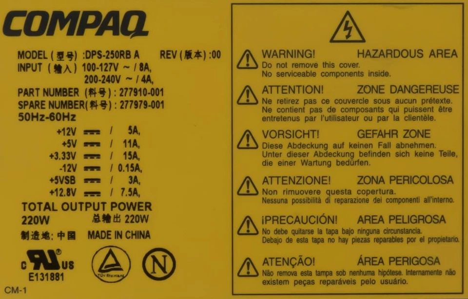 Power Supply Compaq 277910-001 277979-001 DPS-250RB A 220WATT D310 D510 ATX - Image 3 of 3