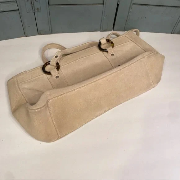 Cartera de Hombro Larga y Corta Vintage Gamuza Cuero Beige y Lucite ANTIGUA MARINA Foto 3 de 4