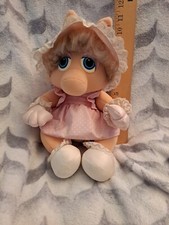 Vintage Miss Piggy Muppet Babies Plush Toy Collectible Pig Kids Pink Dress