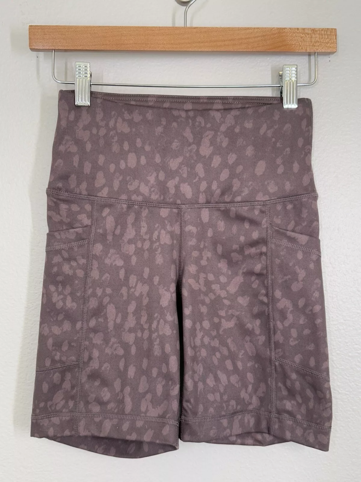 yogalicious lux animal print taupe biker with pockets shorts