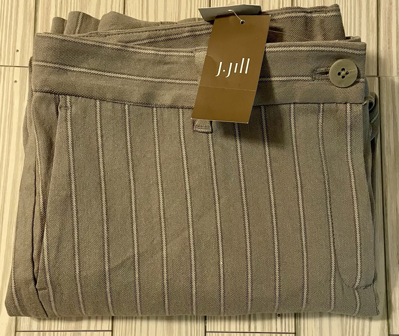 NWT J Jill Linen Stretch Gray Striped Cropped Pants Size 12P