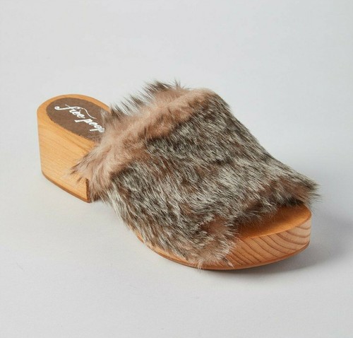 Free People Faux Fur Sonnet Clogs Wooden Slide Sandals Gray Combo EU 36 US 6 - 第 1/4 張圖片