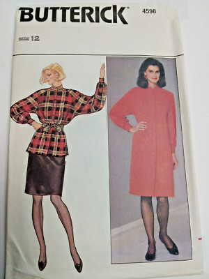 Dress Top Skirt 12 Butterick 4598 Sewing Pattern UC VTG 80s Loose Straight Work