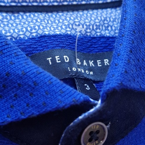 Ted Baker Men's Blue Short Sleeve Polo Shirt Size 3 Medium Pocket Buttons - Picture 3 of 5