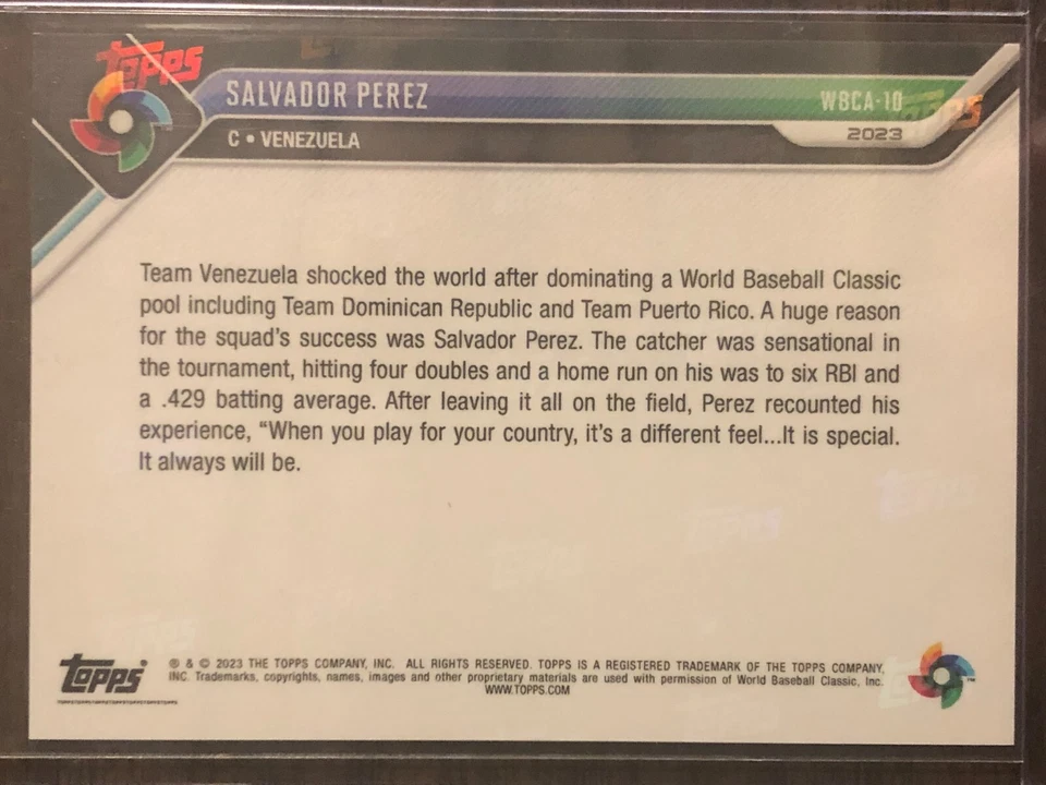 2023 Topps Now #WBCA-10 Salvador Perez Kansas City Royals Venezuela 15/25 PURPLE - Image 2 of 2