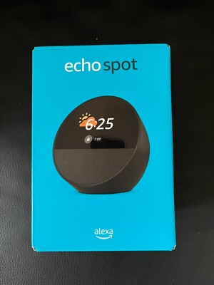 Komplett neuer Echo Spot (2024 Release) Smart Wecker mit lebendigem Sound Alexa Neu in OVP
