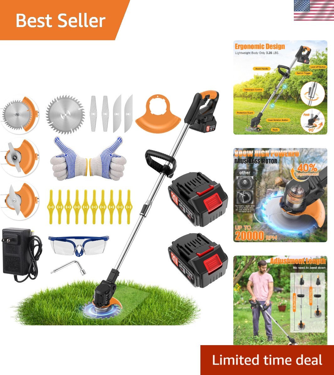 Cordless Lithium Battery Electric Weed Wacker Grass Trimmer and Edger for Yard