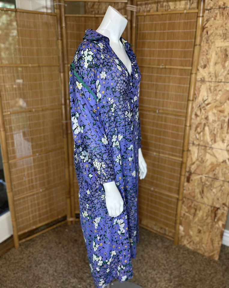 Vintage 60’s FLORAL MAXI SHIRT DRESS w POCKETS Kaftan Mod Retro Hawaiian Mumu - Image 4 of 4