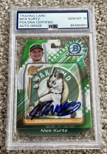 2024 Bowman Draft Chrome Nick Kurtz In Action Green Refractor /99 PSA 10 Auto