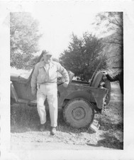 Vintage Willys Mb Jeep 1950s Photo Man Posing Mud Tires Backseat Military Era