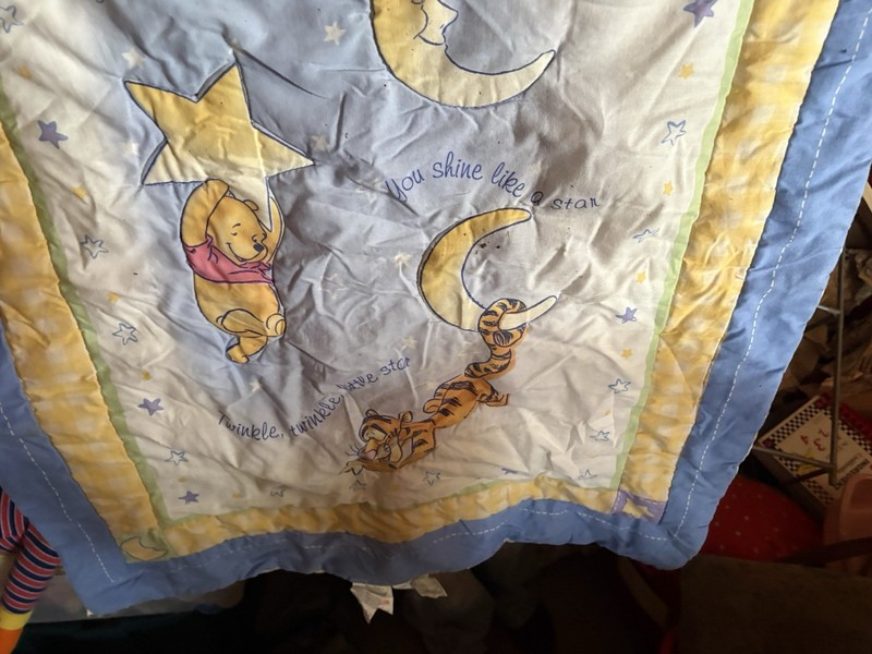 Disney Moon & Stars Winnie the Pooh & Friends Embroidered Crib Quilt Multicolor