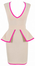 NWT House of CB Celeb Boutique Rochelle Dress L Peplum Ivory Pink Short Crepe