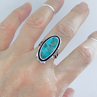 Sterling Silver Large Oval Genuine Turquoise Ring, Statement Jewelry, Boho Rings