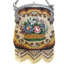 Antique Vintage Beaded Purse Floral - SELLER PAYS US TARIFFS