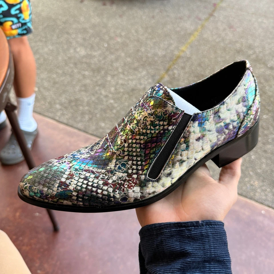 Zapatos de vestir mocasines Santimon de cuero con estampado de serpiente púrpura múltiple para hombre EE. UU. 6 Foto 4 de 4