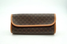 CELINE Vintage Macadam Mini Clutch Bag Pouch PVC Leather Brown Auth Japan